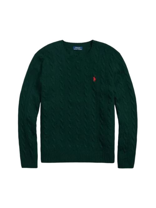 Maglia da uomo in misto lana e cashmere con lavorazione a trecce, colore moss agate POLO RALPH LAUREN | 710876762004